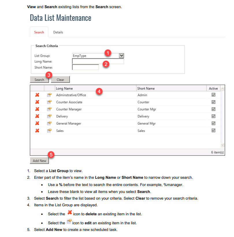 Data List Maintenance Help Documentation - ComCept Documentation